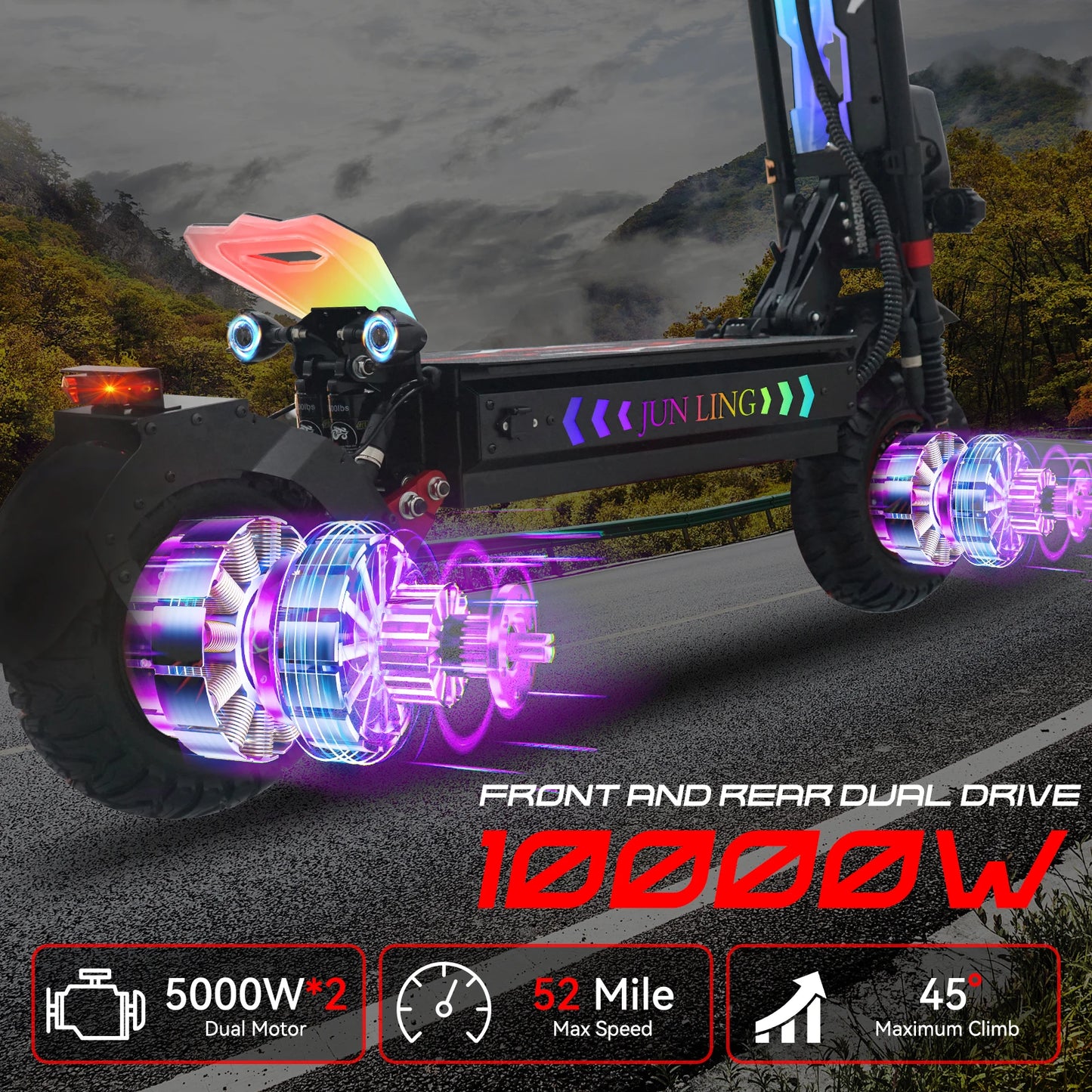 JL86 Electric Scooter 10000W Dual-Motor 60V40Ah 52Mph 75Mile E-Scooter with NFC Bluetooth 13 Inch Tire Electric Scooter Adults