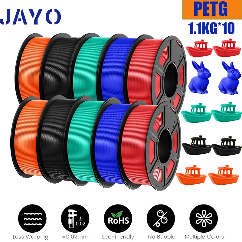 JAYO 10Rolls petg Filament 175mm 3d printing no bubbles no drawing smooth multiple colors optional for 3D printing 1.1kg/1roll
