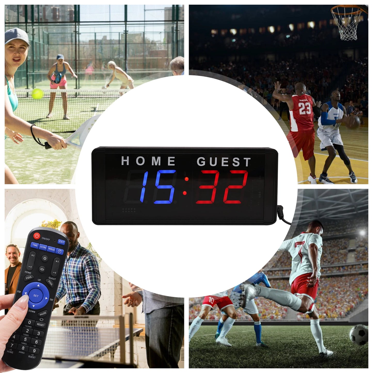 4-Digit LED Electronic Score Keeper Scoreboard with Remote for Badminton Volleyball Baseball Ping Pong Table Tennis