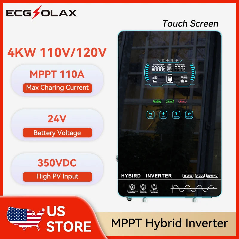 ECGSOLAX 4KW Hybrid Solar Inverter 24V 110V/120V With MPPT 110A Solar Charger Touch screen LCD Hybrid Inverter Max PV 350VDC