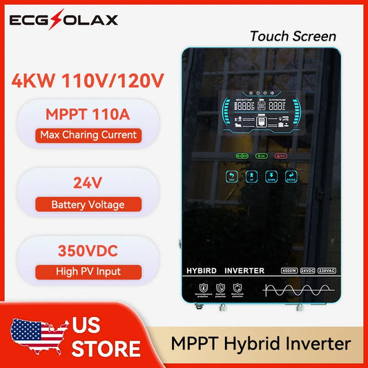 ECGSOLAX 4KW Hybrid Solar Inverter 24V 110V/120V With MPPT 110A Solar Charger Touch screen LCD Hybrid Inverter Max PV 350VDC