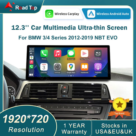 12.3''  Wireless CarPlay Android Auto Multimedia Display Screen For BMW Series 3 4 F30 F31 F32 F33 F34 F36 2012-2019