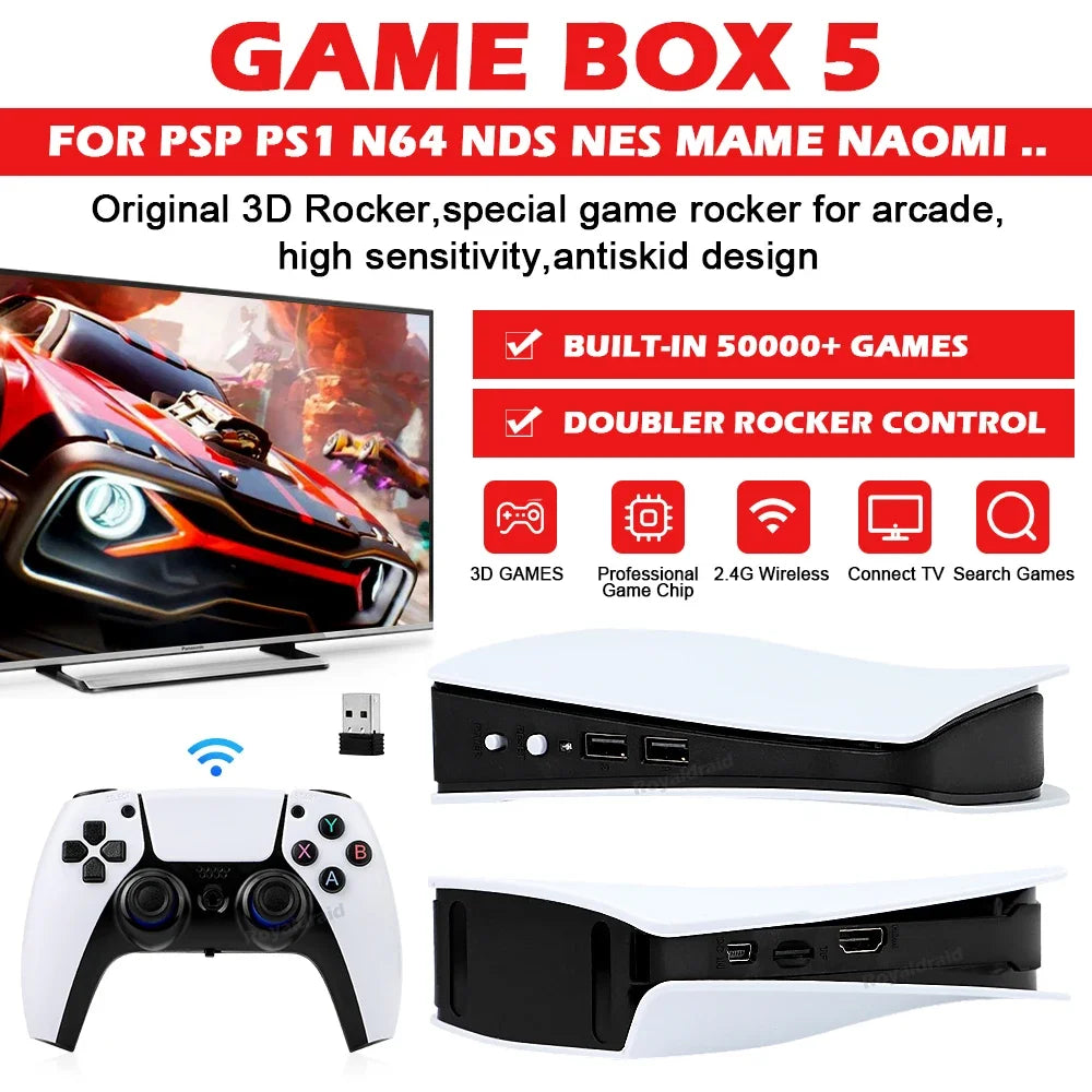 GB5 Video Game Console 256G 50000+ Retro Games HDTV Game Box 5 with Two Gamepads 45 Emulators For PS1/PSP/NDS/N64 Gaming Stick