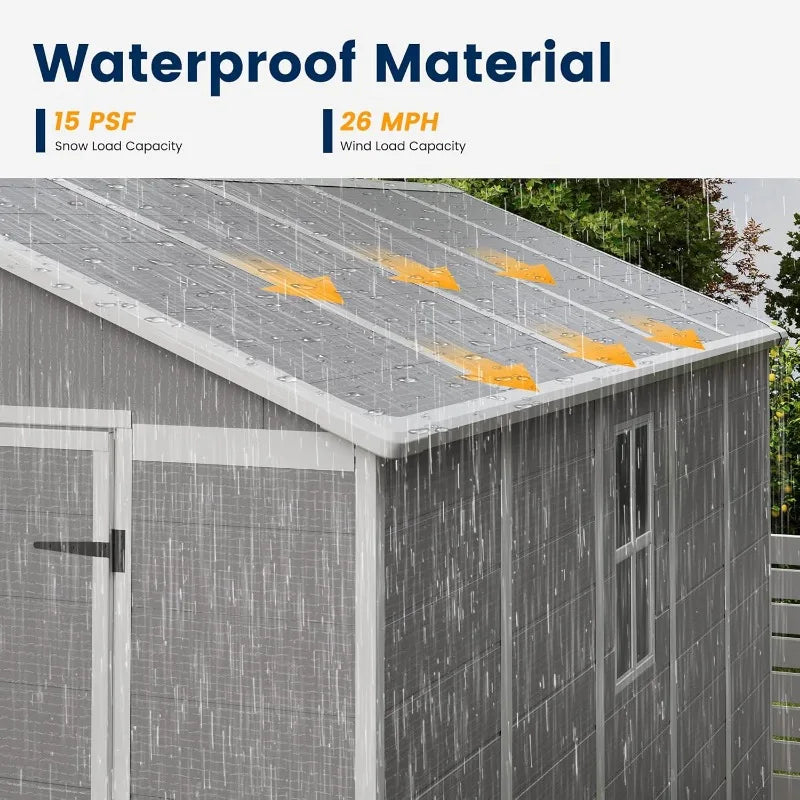 8x10 FT Outdoor Resin Storage Shed with Floor and Lockable Door for Garden Tools and Bikes