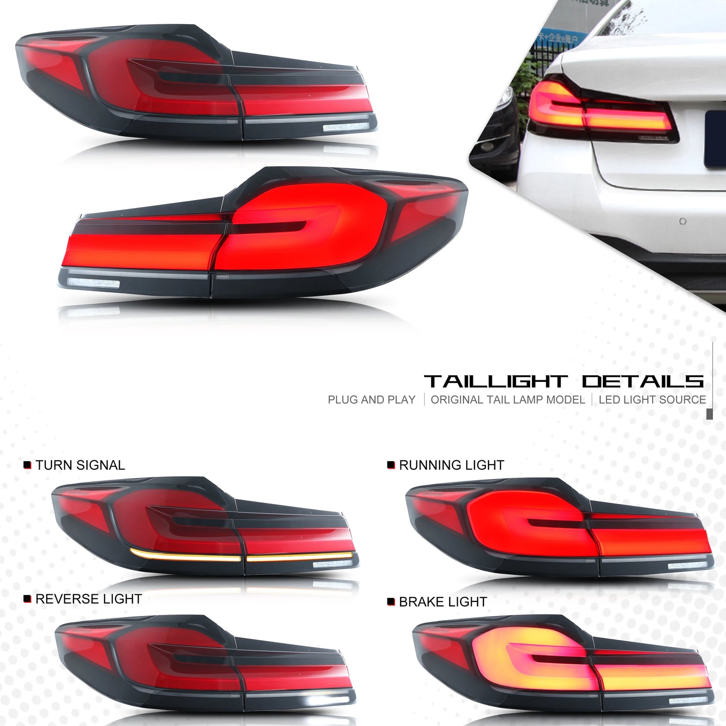LED Tail Lights for BMW G30 F90 M5 5-Series 2017-2020 Sequential Turn Signal Rear Lamps Assembly