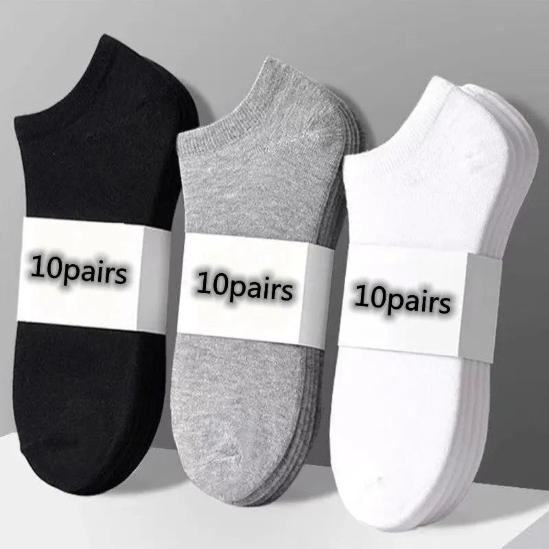 10pairs / Low Black And White Gray Cotton Socks Men's Socks Breathable Sports Socks Men's Short Socks Women's Socks EU37-44