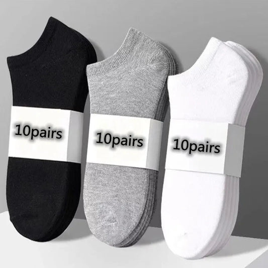 10pairs / Low Black And White Gray Cotton Socks Men's Socks Breathable Sports Socks Men's Short Socks Women's Socks EU37-44