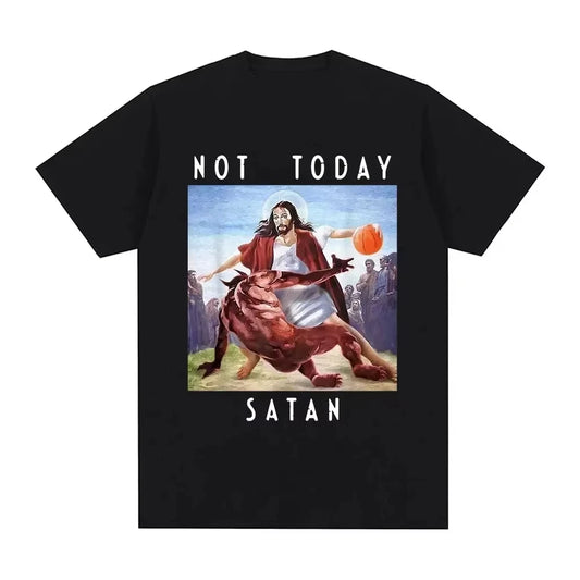 Men Clothing T-shirt Summer Not Today Satan Jesus Vs Satan T-Shirt Harajuku Casual T-Shirt Men's Women's Fashion T-Shirt Y2k Top