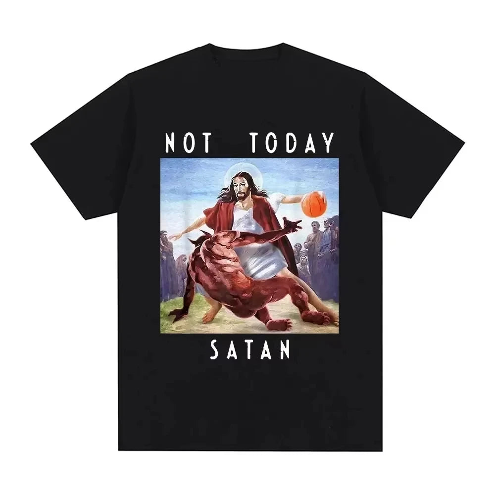 Men Clothing T-shirt Summer Not Today Satan Jesus Vs Satan T-Shirt Harajuku Casual T-Shirt Men's Women's Fashion T-Shirt Y2k Top