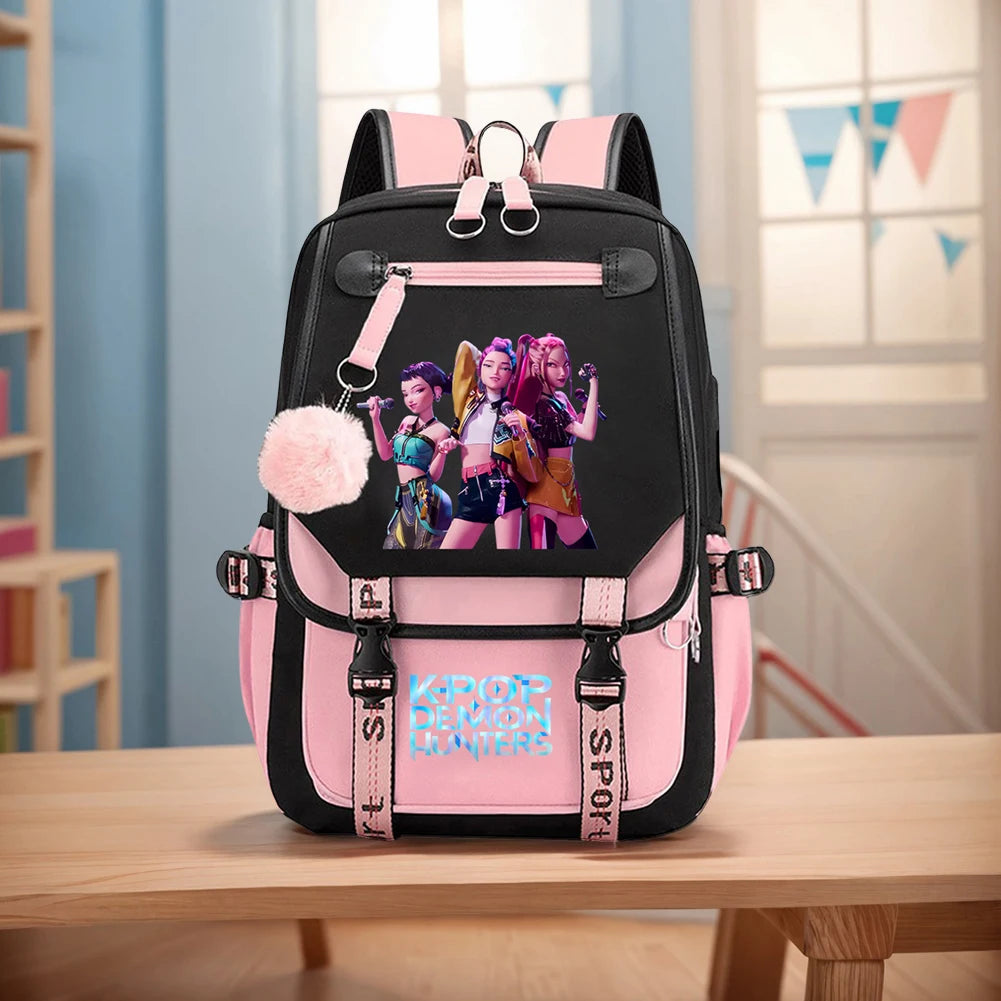 KPop Demon Hunters Backpack Demon Slayer Backpack Up To 20L Durable Waterproof Travel Backpack For Boys Girl Fan Peripheral Gift