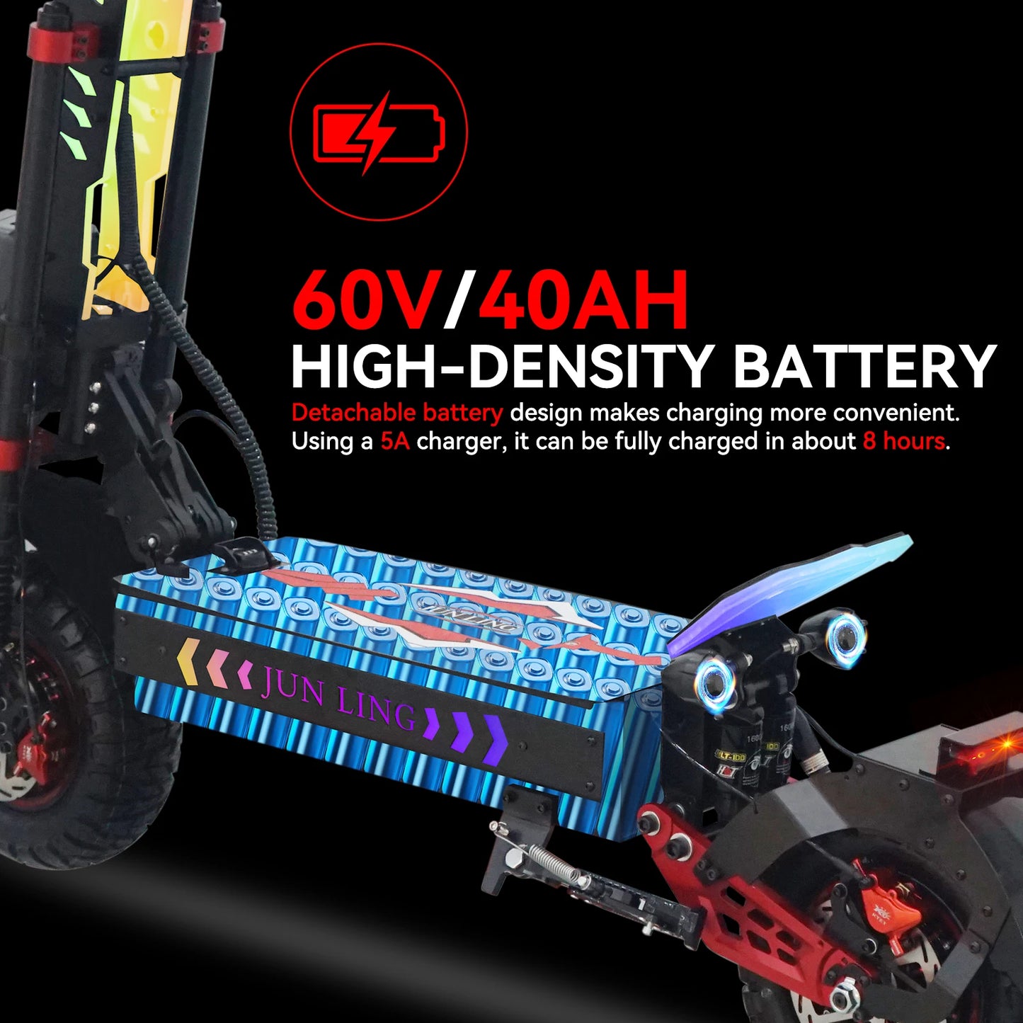 JL86 Electric Scooter 10000W Dual-Motor 60V40Ah 52Mph 75Mile E-Scooter with NFC Bluetooth 13 Inch Tire Electric Scooter Adults