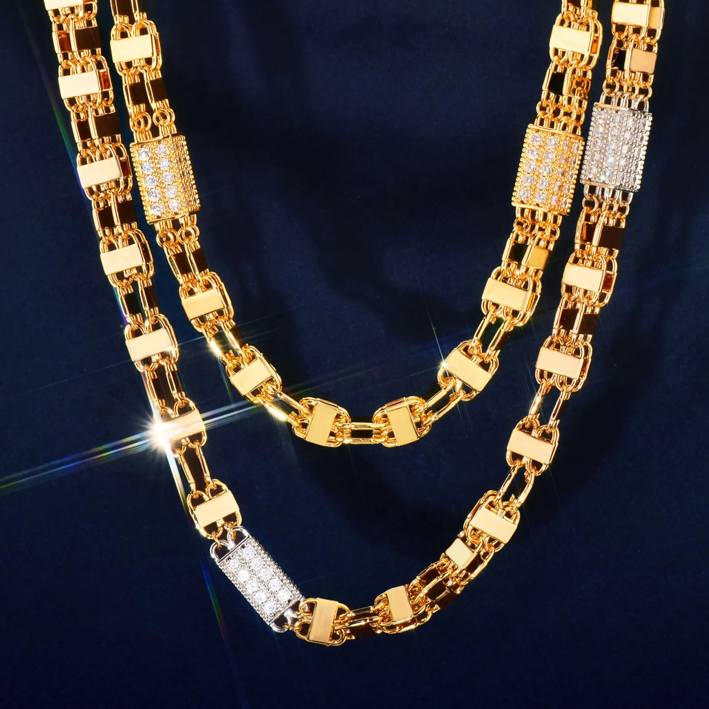 CUC Iced Out Block Chain Men Hip Hop Choker Necklace Iced Out Micro Pave Cubic Zirconia Gold Color Link Fashion Jewelry 2023 New