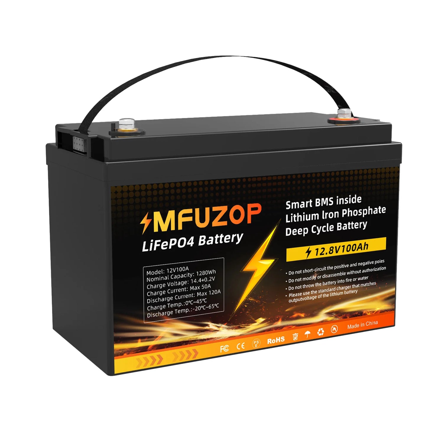 MFUZOP 12V 100Ah Lithium LiFePO4 Battery with 100A BMS Perfect for RV,Golf Cart,Solar Power System,Trolling Motor, Boat, Solar