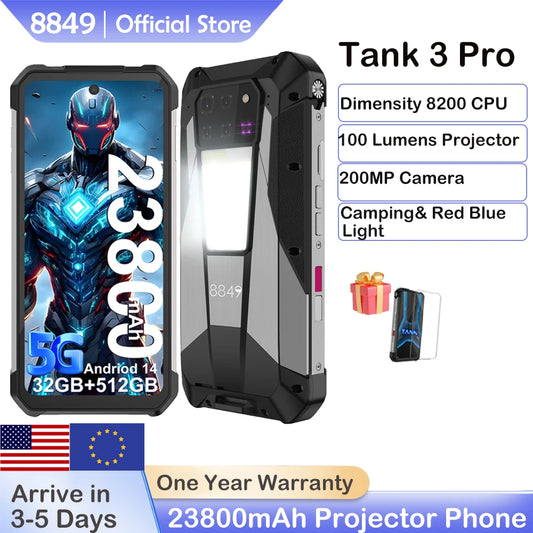 8849 Tank 3 Pro Unihertz Projector Rugged Smartphone 23800mAh 512GB+36GB 5G Android14 Outdoor Phone 120W Fast Charging Dual Sim