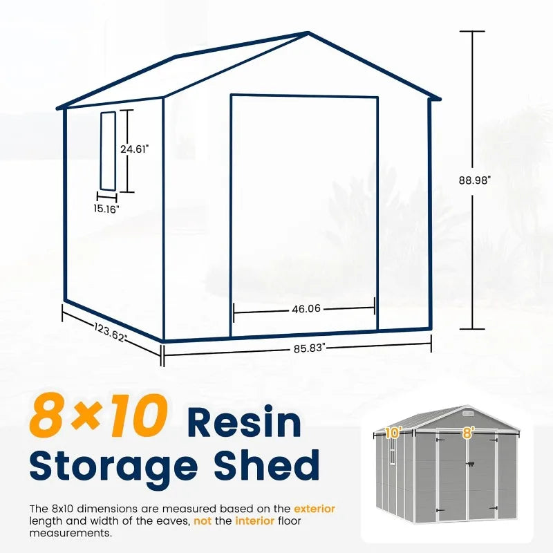 8x10 FT Outdoor Resin Storage Shed with Floor and Lockable Door for Garden Tools and Bikes