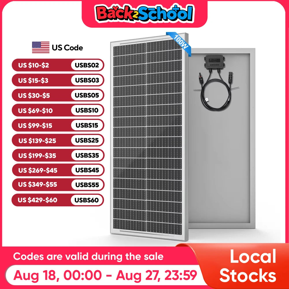 WERCHTAY 100W 12V 12BB Solar Cell Monocrystalline Solar Panel High Efficiency Solar Module Charge Battery for RV Trailer