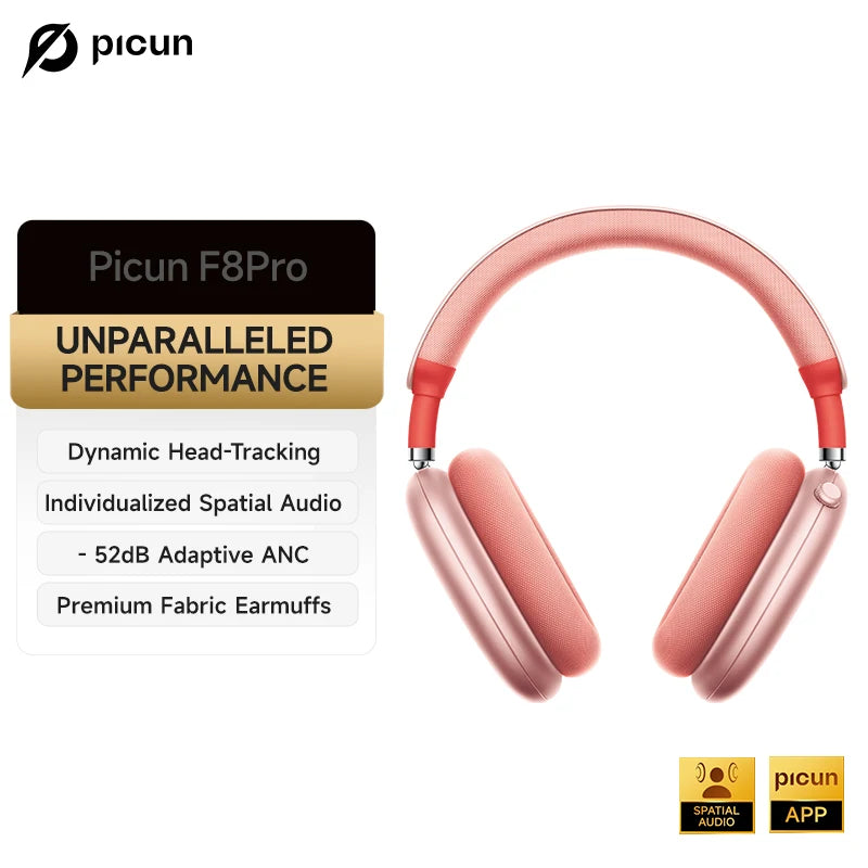 Picun F8 Pro ANC Wireless Headphones 3D Spatial Audio Head Tracking -52dB ANC HIFI Bluetooth Headset ENC HD Mic Low-Latency APP