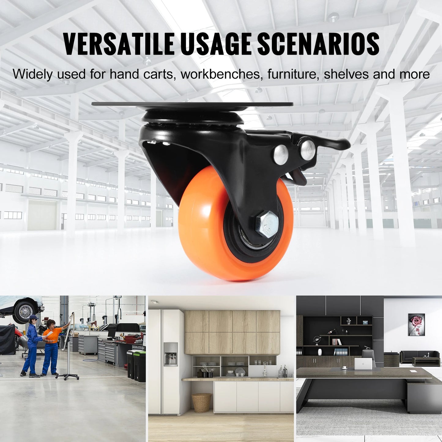 SucceBuy 2/3/4/5/6-inch Swivel Plate Casters Set of 4 with Security Dual Locking PVC Caster Wheels for Cart Furniture Workbench