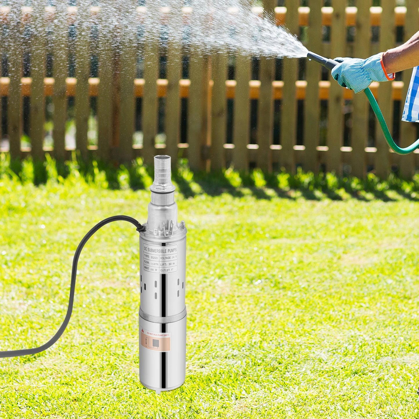 Deep Well Submersible Solar Water Pump Ultra Quiet DC 24V 200W 30m Lift 1.5m³/h Stainless Steel Well Pump for Water Wells