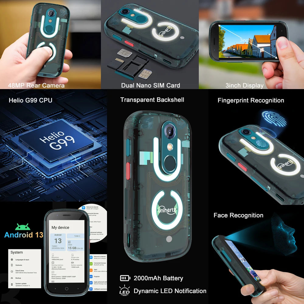 Unihertz Jelly Star Mini Smartphone Android 13 8GB RAM 256GB ROM 2000 mAh battery G99 Octa 48MP 3 inch Led Light Unlocked Phone