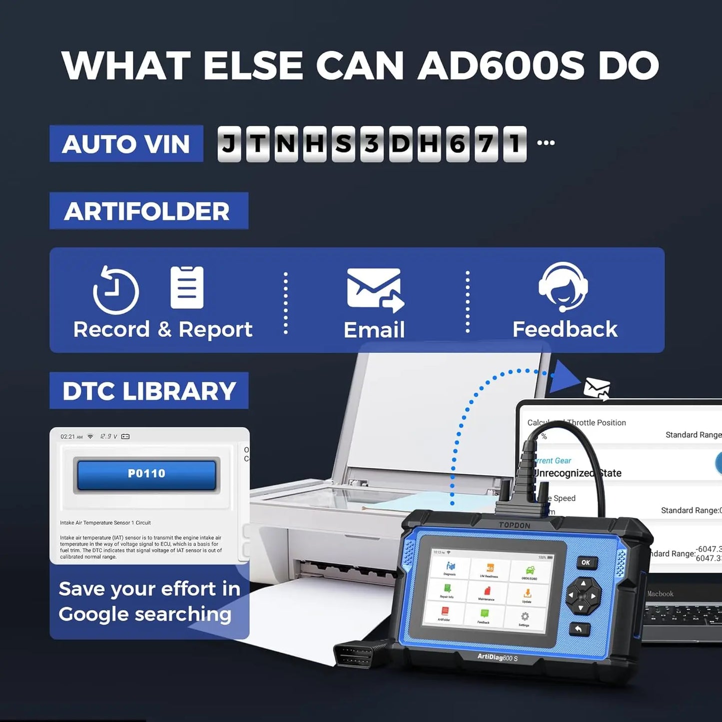 TOPDON Artidiag600S OBD2 Scanner Tool Code Reader Diagnostics Scanner for ABS/SRS/AT/Engine 9 Reset Service Lifetime Upgrade