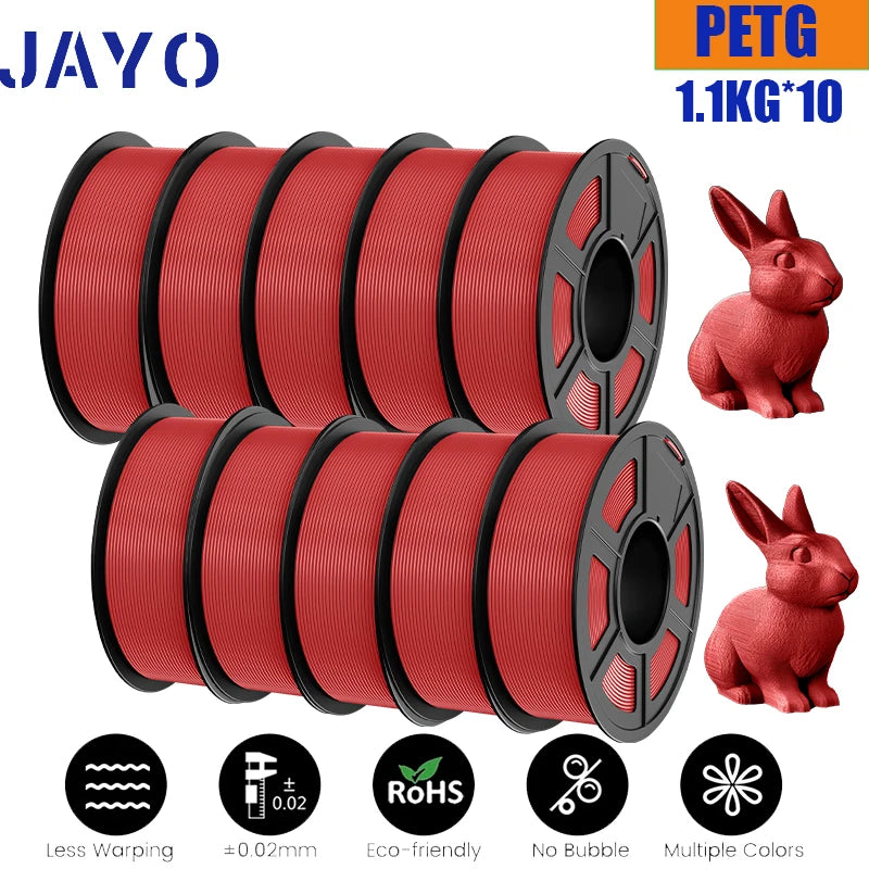 JAYO 10Rolls petg Filament 175mm 3d printing no bubbles no drawing smooth multiple colors optional for 3D printing 1.1kg/1roll