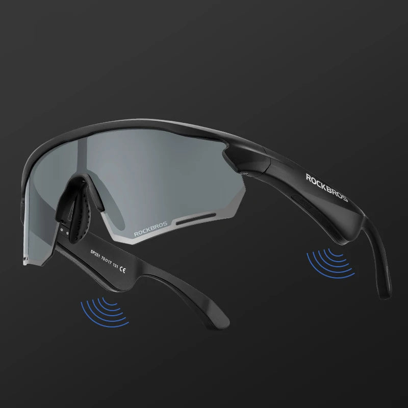 ROCKBROS Cycling Glasses Wireless Bluetooth 5.2 Polarized Sunglasses Headset Telephone Driving MP3 Riding Eyewear UV400 Goggles