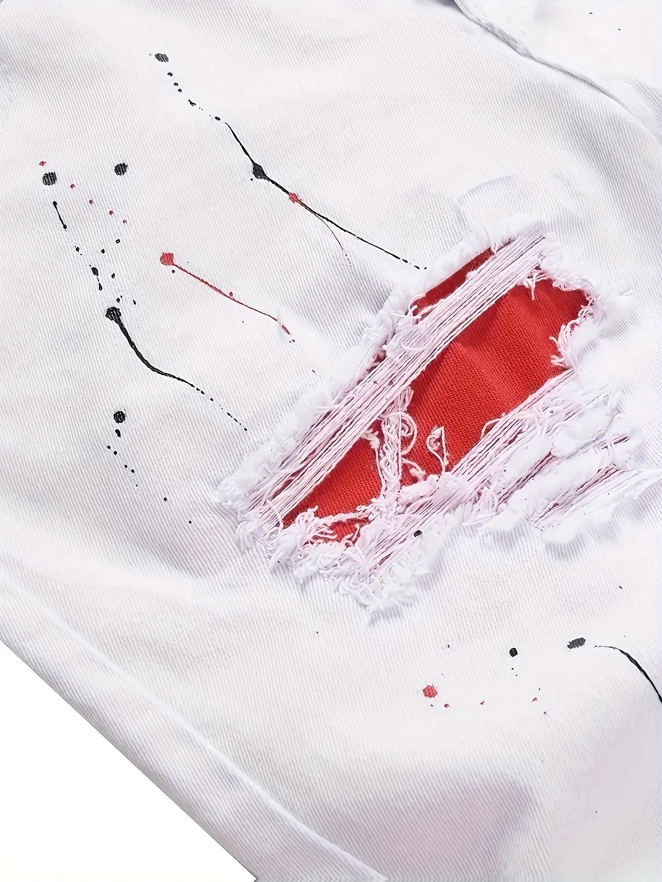 Men's jeans blue patch tear elastic regular black jeans pants