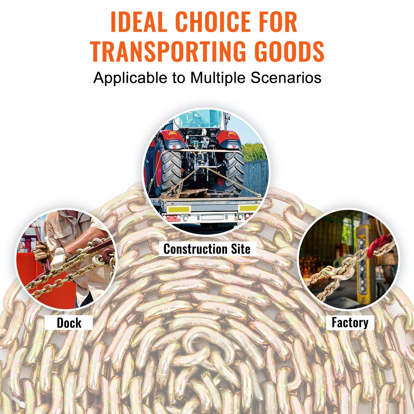 SucceBuy 1/2pcs Binder Chain Trailer Tow Zinc Plated Truck with Safety Grab Hooks for Logging Binder Tie Down Transport Flatbed