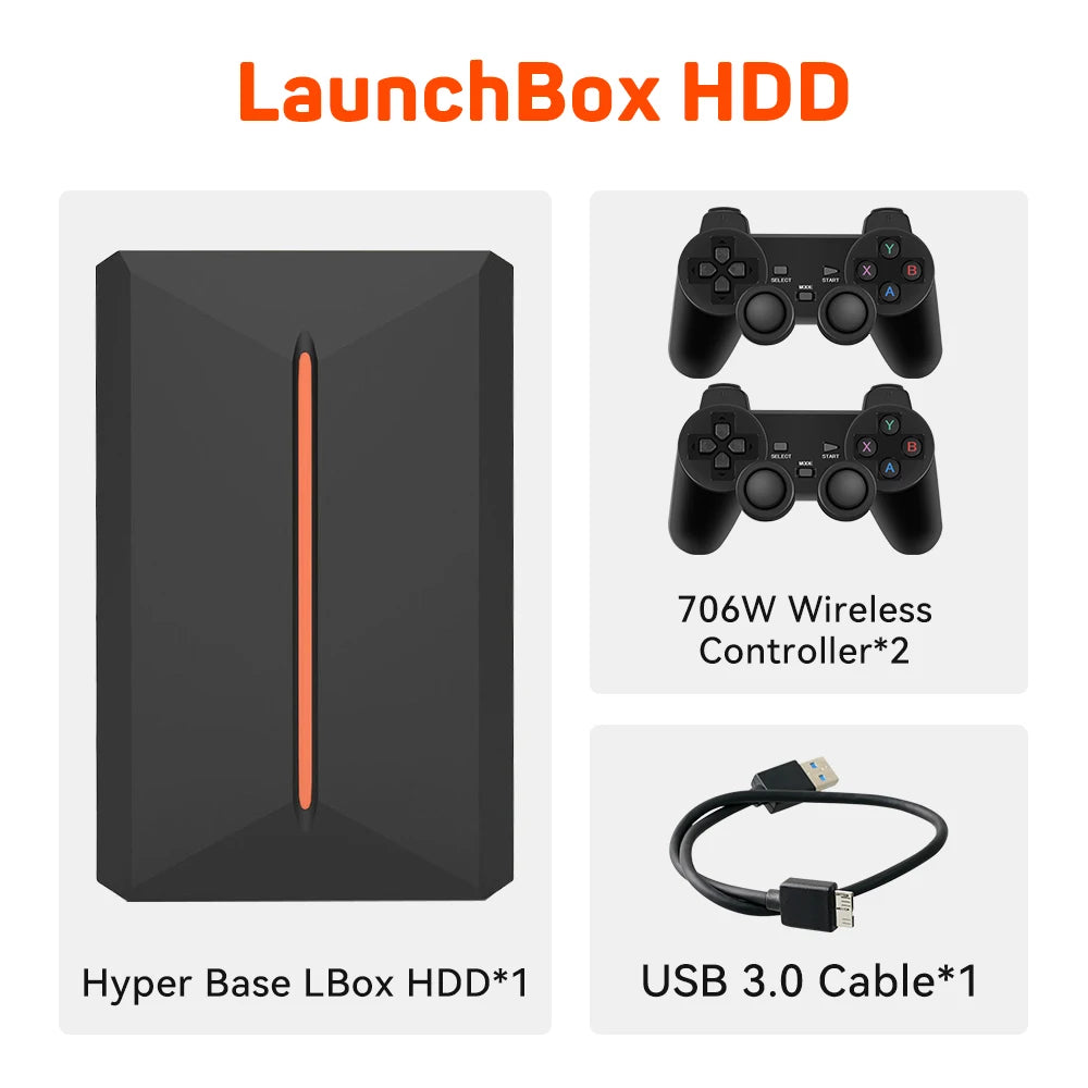 Launchbox Gaming Hard Drive Disk Retro Game Console for PS4/PS3/PS2/WiiU/Wii/N64/DC/PS1 for Win PC/Laptop With 3760+PC/3D Games