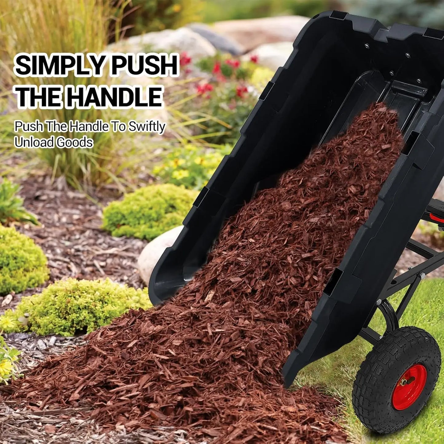 800 Lbs Garden Yard Dump Cart Wheelborrow Utility Wagon with Quick-Release Dumping Anti-Flat Steel Frame for Gardening and Home