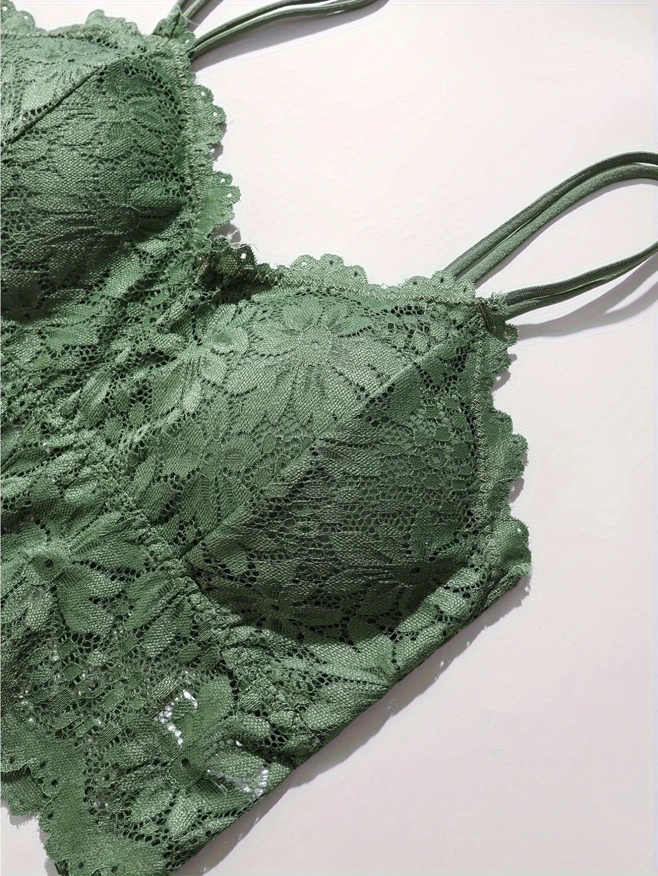 4pcs Women'S Sexy Lace Bra & Panty Set, Breathable & Comfortable, Removable Bra, Stretchy Lingerie Set