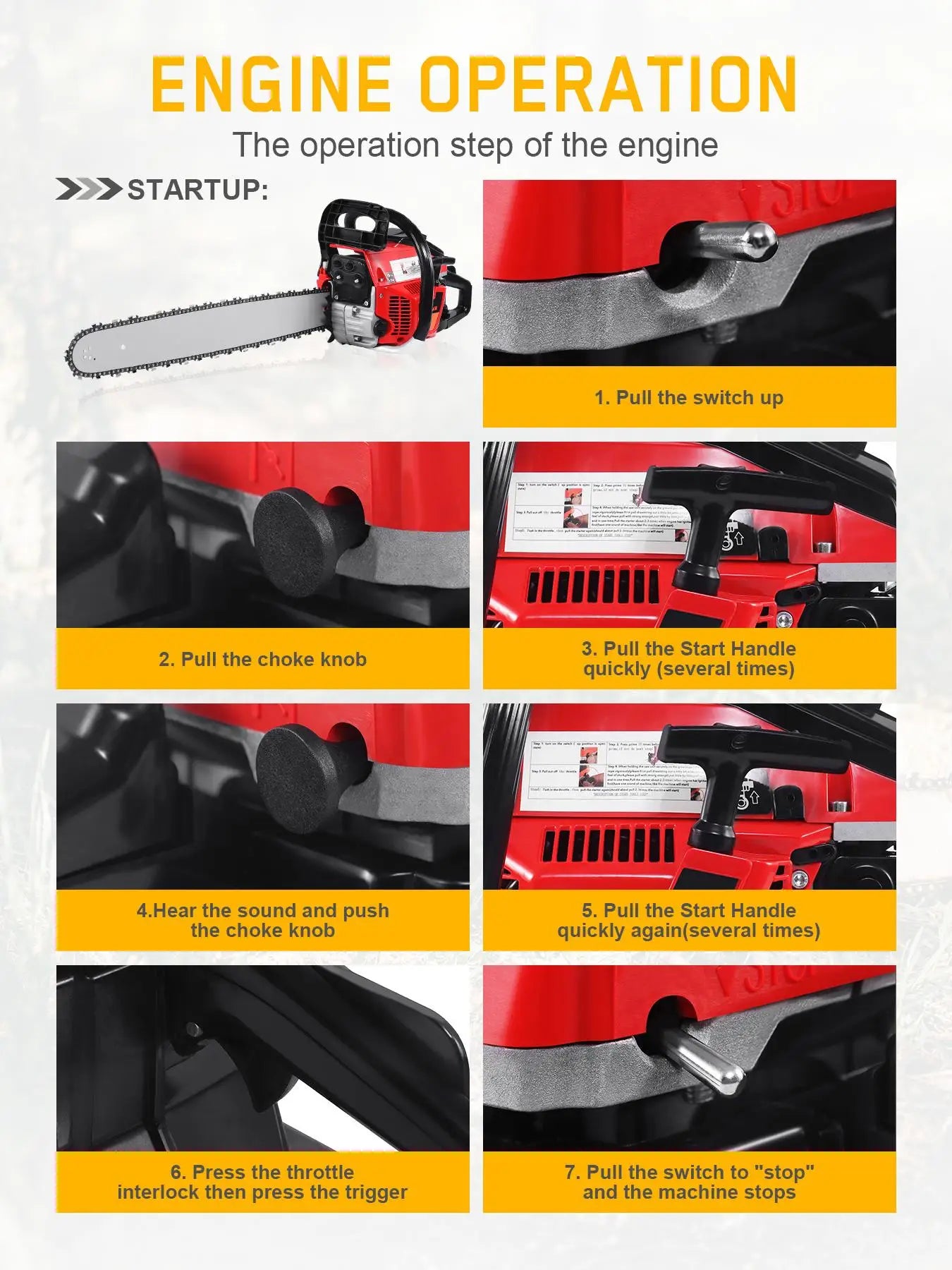 52CC Gas Powered Chainsaw 22 Inch 2KW/8500rpm Engine Power, with 550ml Fuel Tank Handheld Cordless Petrol Portable Gas Chain Saw