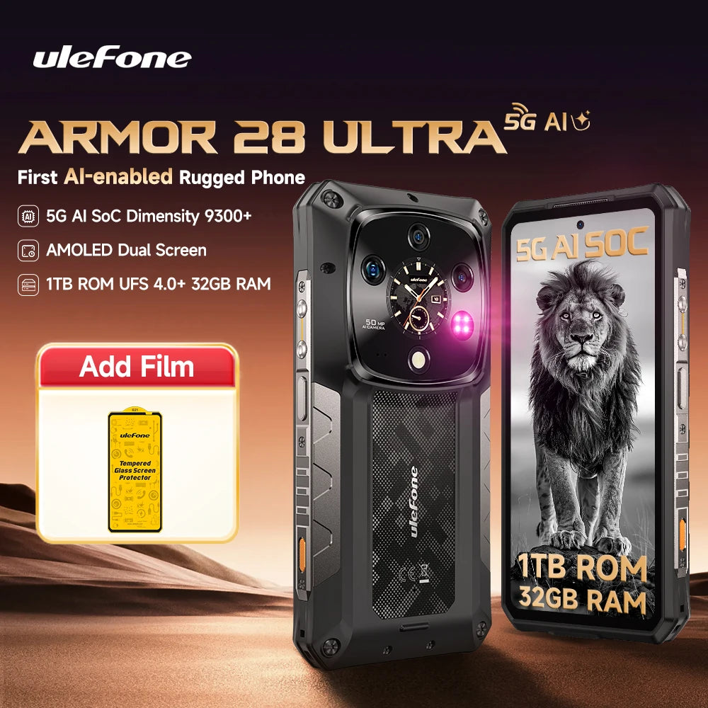 【World Premiere】Ulefone Armor 28 Ultra 5G AI Rugged Phone 1TB ROM+32GB RAM Android Smartphone AMOLED 6.67" 10600mAh Mobile phone
