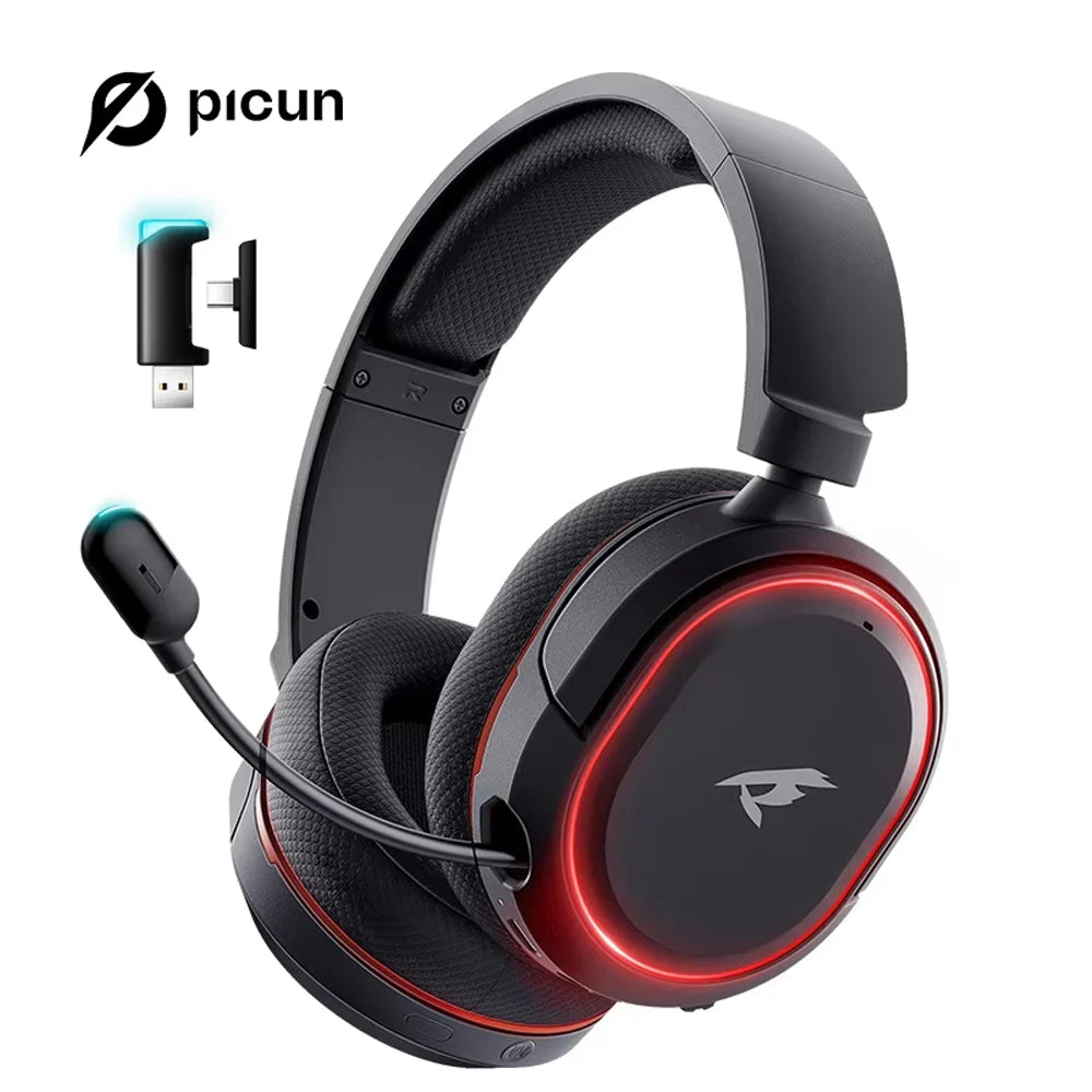 Picun G2 2.4G Wireless Gaming Headset Bluetooth Headphones 5ms Low Latency 7.1 Surround ENC Mic For PC PS4 PS5 Phone Switch