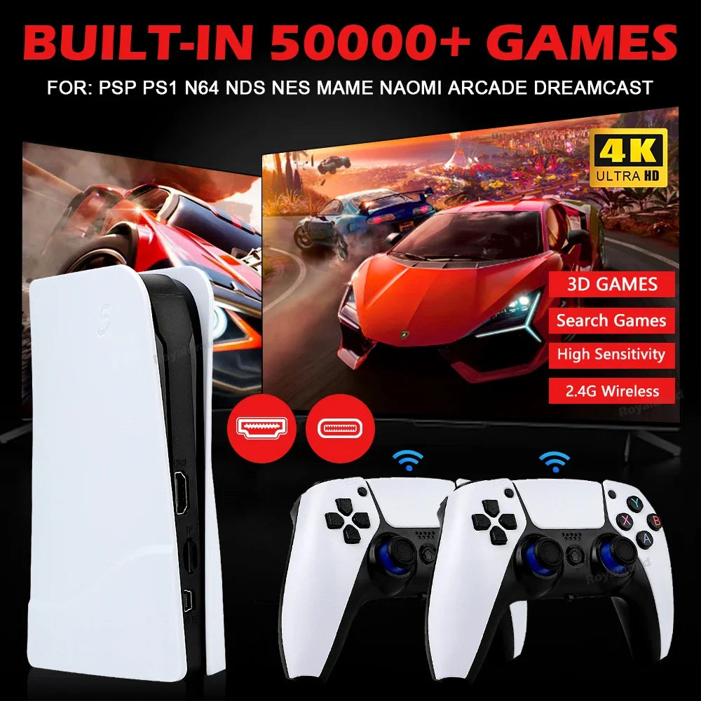 GB5 Video Game Console 256G 50000+ Retro Games HDTV Game Box 5 with Two Gamepads 45 Emulators For PS1/PSP/NDS/N64 Gaming Stick
