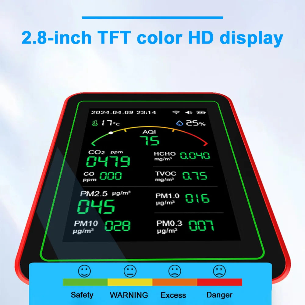 Tuya WiFi 15 in 1 Air Quality Detector CO/CO2/HCHO/TVOC/AQI/PM0.3/PM1.0/PM2.5/PM10 Air Quality Tester Temperature Humidity Meter