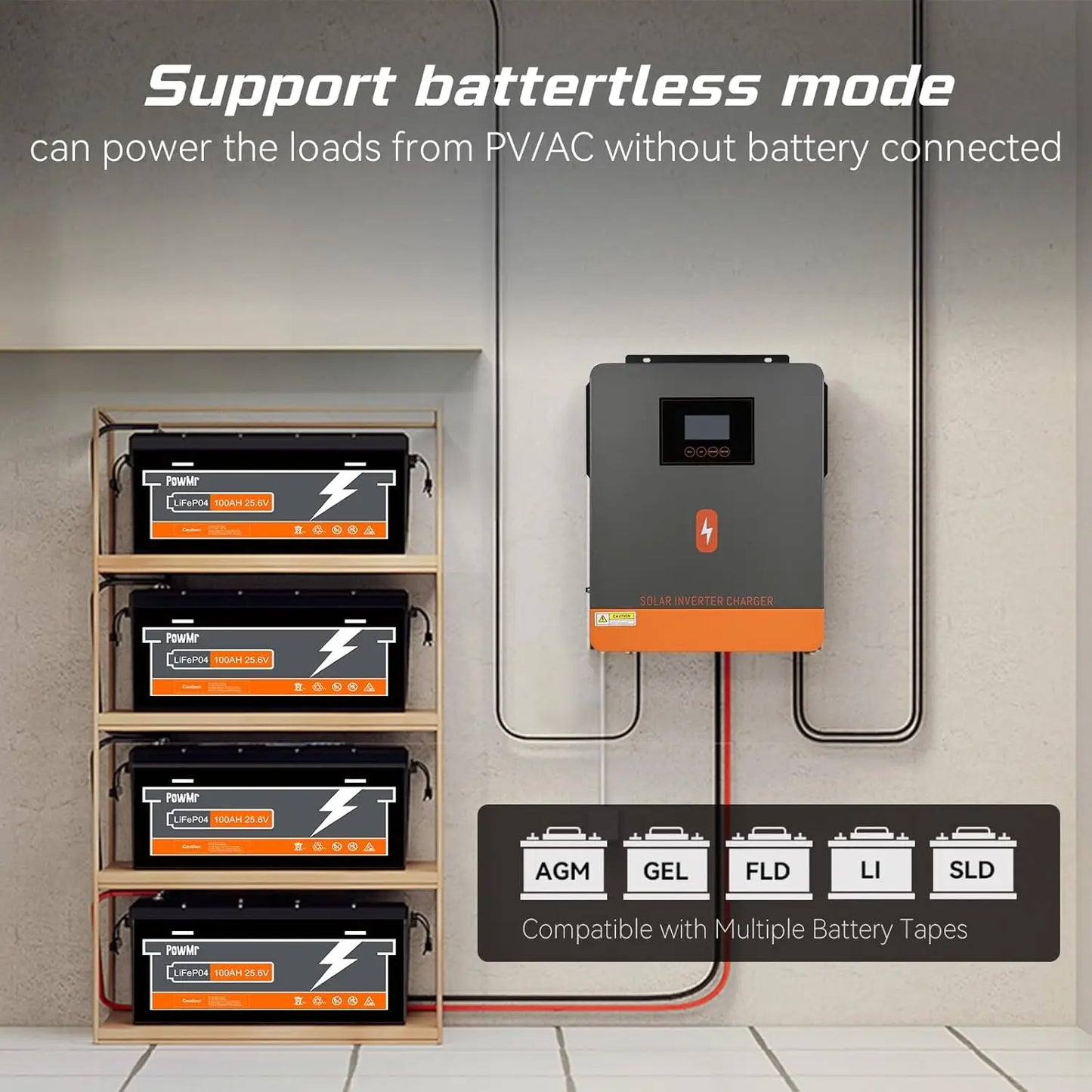 PowMr 3.6KW Hybrid Solar Inverter 24V DC to 110/120V AC With 120A MPPT Solar Charge Dual Out-Put Power Inversor Support Lifepo4