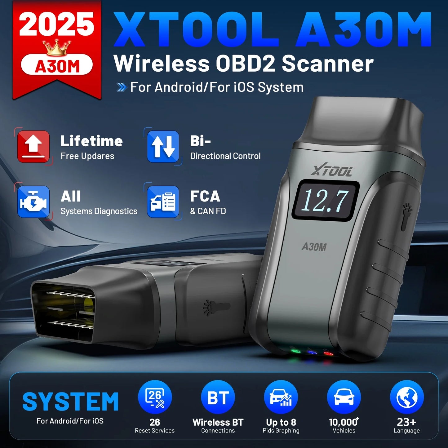 XTOOL A30M Full System Diagnostic Tool Bidirectional OBD2 Scanner Auto Scan Multi-language with 26+Reset Lifetime Free Update