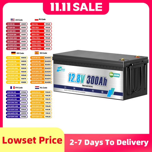 HRBEEnergy 12V 300AH LiFePO4 Lithium Battery Pack RV Batteries For Marine Solar Trolling Motor Motorhome Camper With 200A BMS