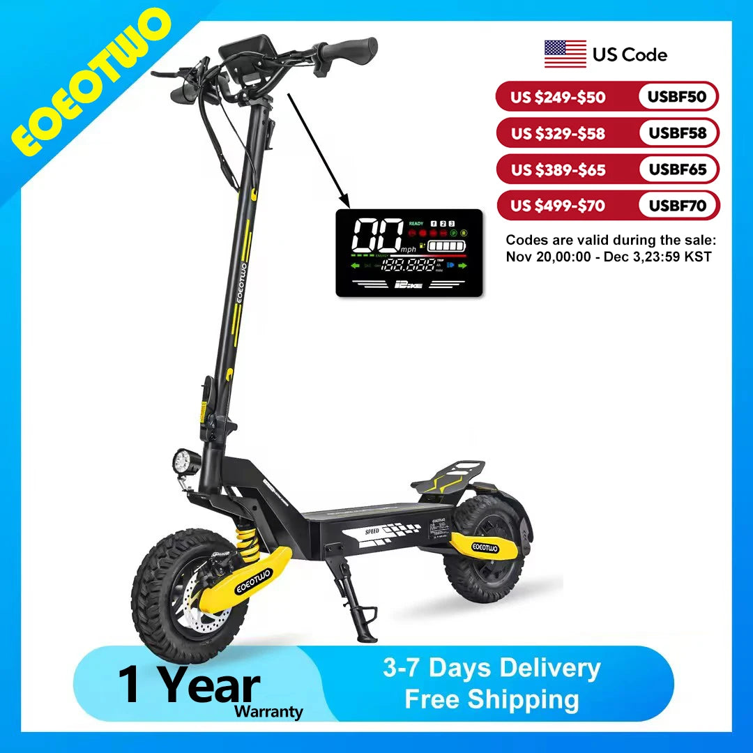 Electric Scooter Adults 1200W Motor 48V13/23AH Lithium Battery E Scooters Dual Spring Absorbers 11'' Off-Road Tires Scooter