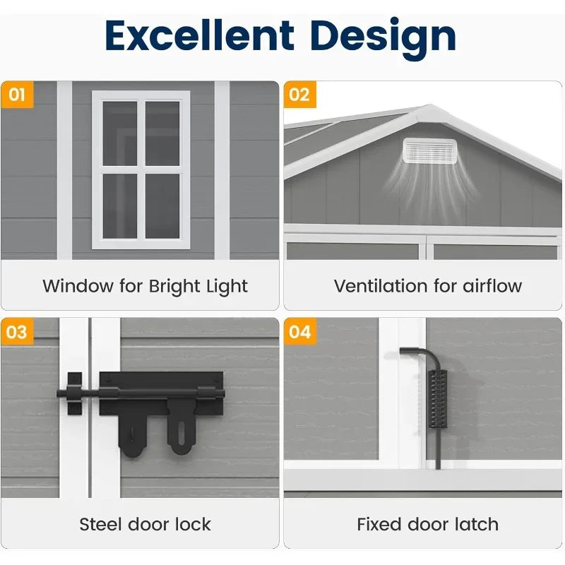 8x10 FT Outdoor Resin Storage Shed with Floor and Lockable Door for Garden Tools and Bikes
