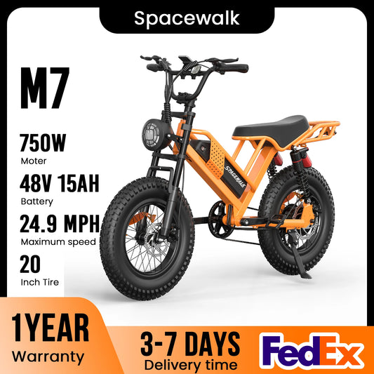 Spacewalk M7 Electric Bike for Adults 750W Electric Bicycle 48V 15AH E Bike 20" Fat Tire Mountain 24.9mph 4X Suspension Ebike