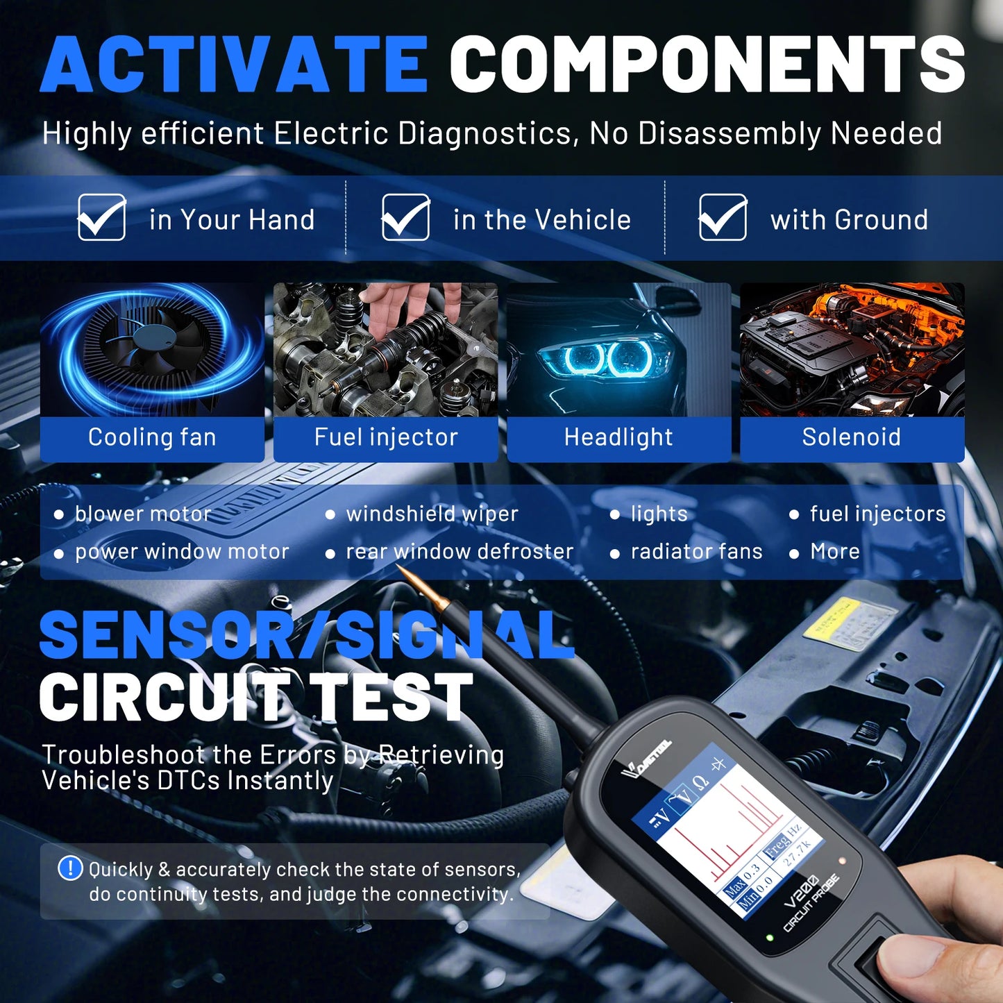 VDIAGTOOL V200 Car Electric Circuit Tester 6V-30V Automotive Power Probe Kit Electrical System Tester LCD Display Voltage Tester