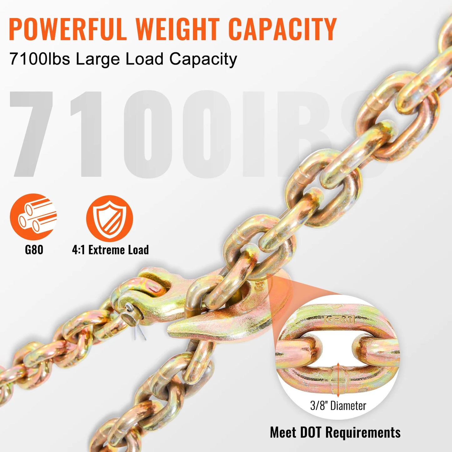 SucceBuy 1/2pcs Binder Chain Trailer Tow Zinc Plated Truck with Safety Grab Hooks for Logging Binder Tie Down Transport Flatbed