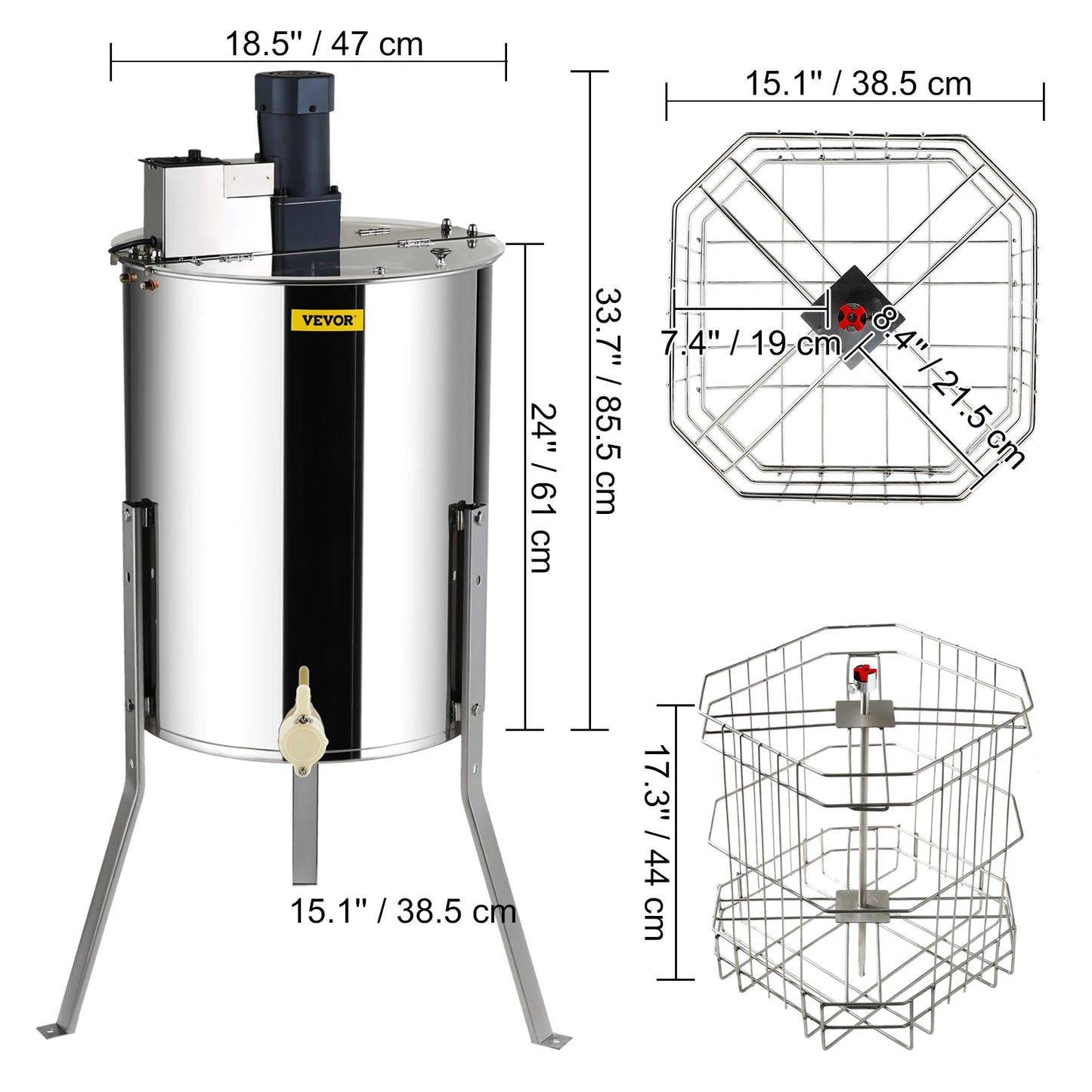 VEVOR Honey Extractor 2 3 4 Frame Manual Electric Stainless Steel Honeycomb Spinner Crank Honey Centrifuge Beekeeping Equipment