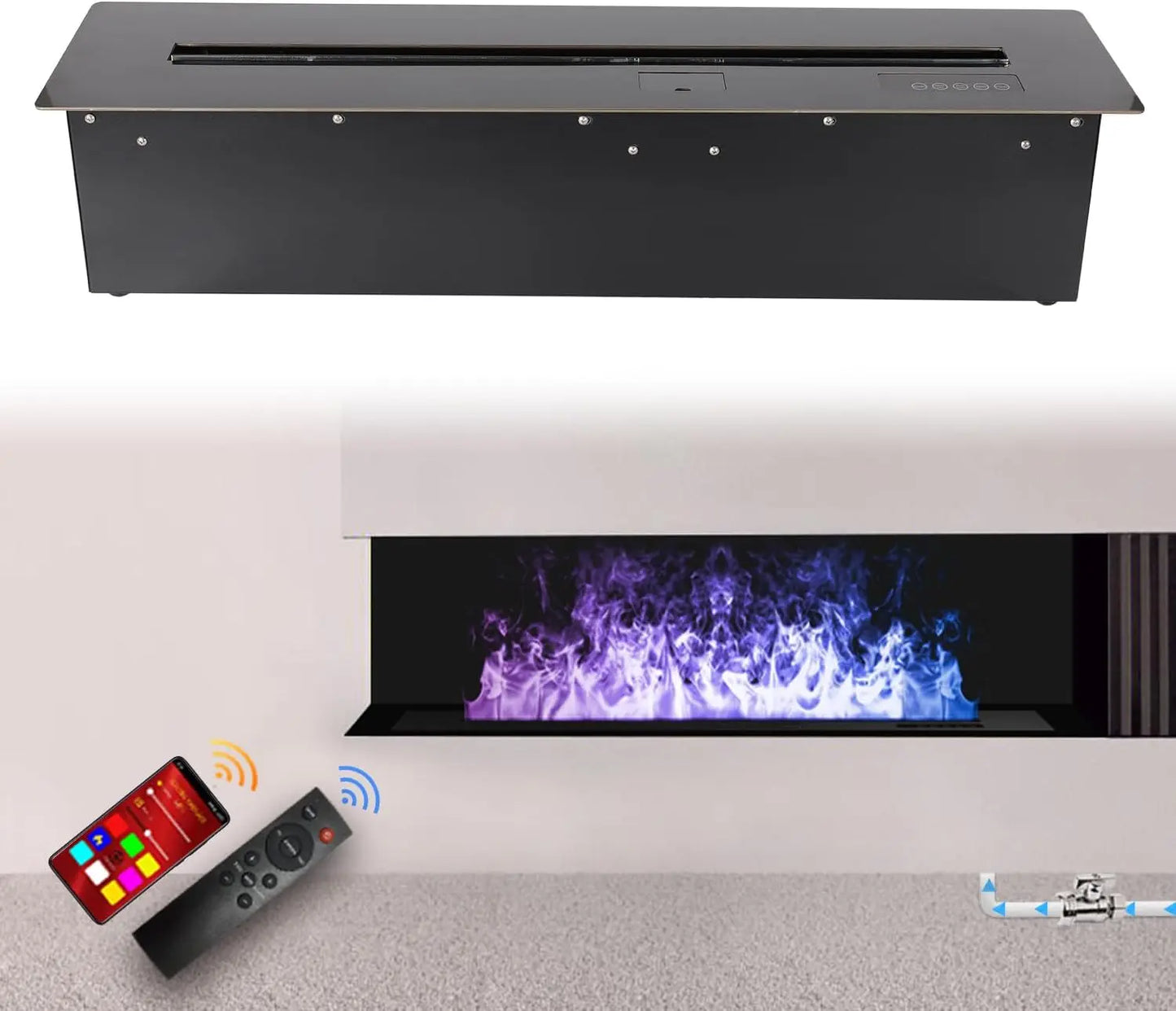 Electric Fireplace 3D Water Vapor Fireplace, Humidifier Realistic Flame Atomized Recessed Steam Fireplace Automatic Water Inlet/
