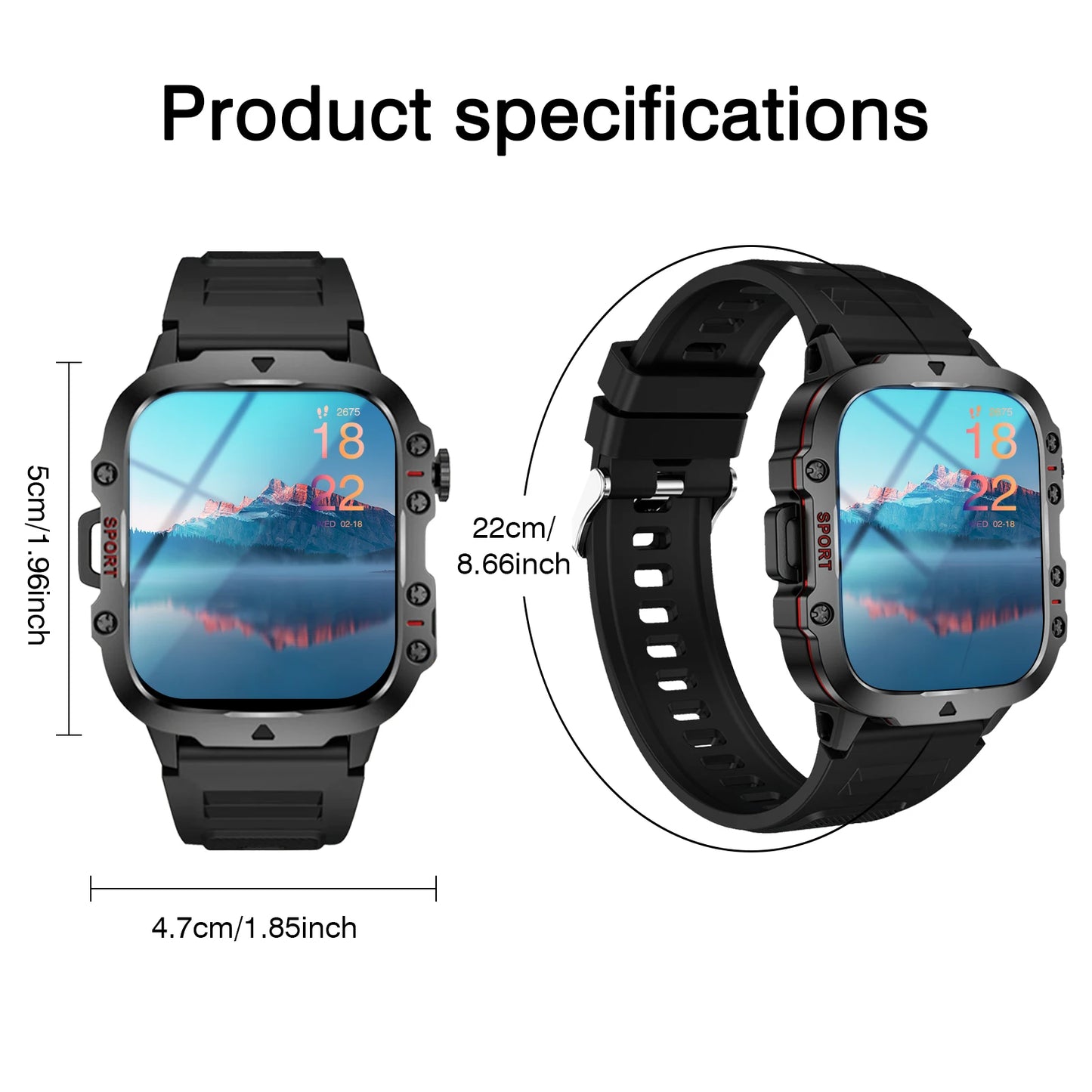 Smart watch, Bluetooth call, message reminder, two straps optional, suitable for iPhone/Android phone