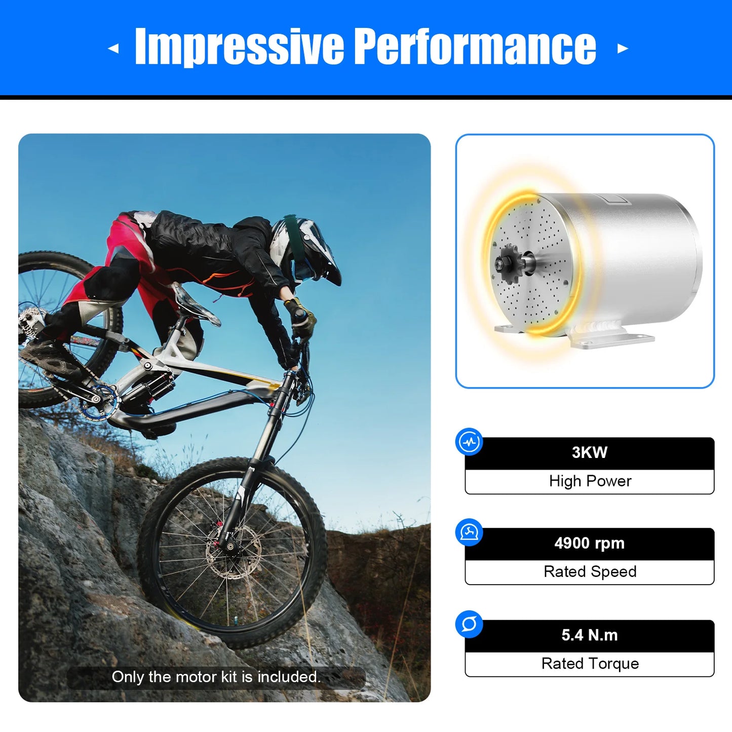 48-72V 3KW Brushless Motor Kit Silver Motor Conversion Electric Motorcycle Kart Motor DIY Kit for Scooters, Electric Motorcycle