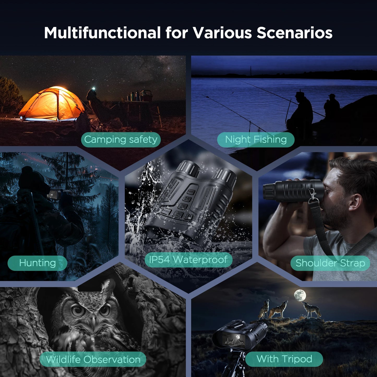 Rechargeable Night Vision Binoculars 8X Digital Zoom 2600mAh Full Darkness 400M Hunting Telescope 4K Infrared Nightvision Goggle